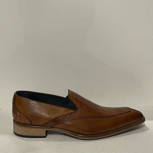 Duca shoes dress slip on cognac Atalian leather point toe gator print - Picture 2 of 5